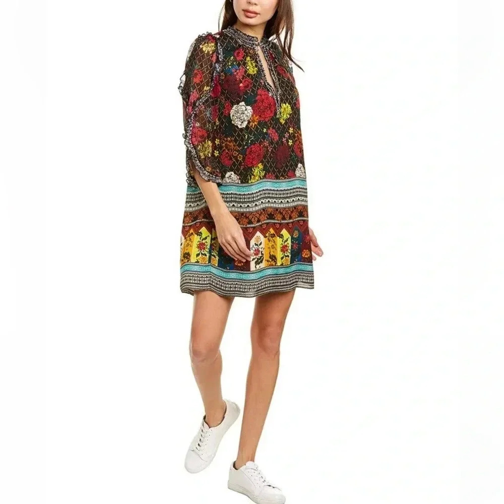 Alice + Olivia beautiful printed mini dress size L - Picture 2 of 15
